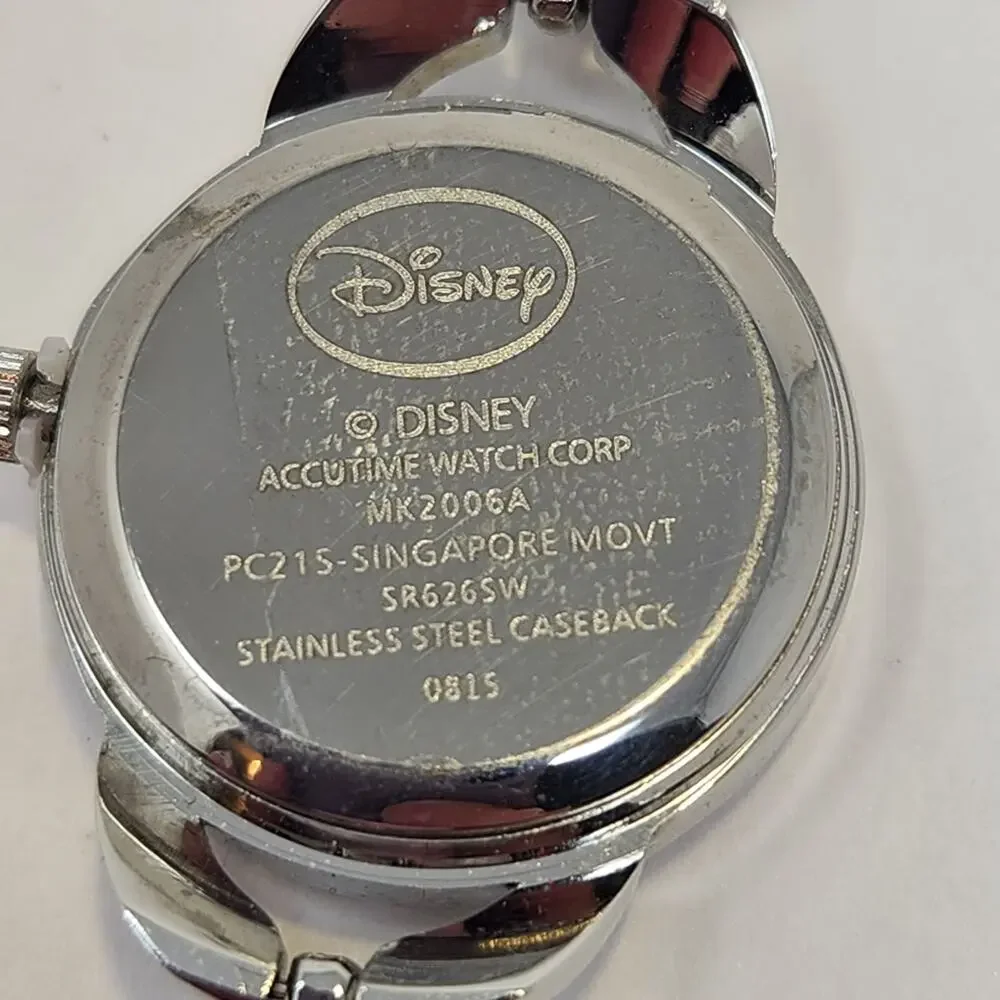 Disney Mickey Mouse Head Silver Tone Watch MOP Face Abalone Shell Inlay MK2006A